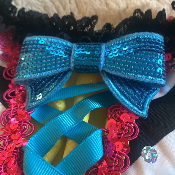 Dansco Leotard MC Black & White w/ Pink Sequin Trim Blue Ribbon EUC Dance - Picture 4 of 14